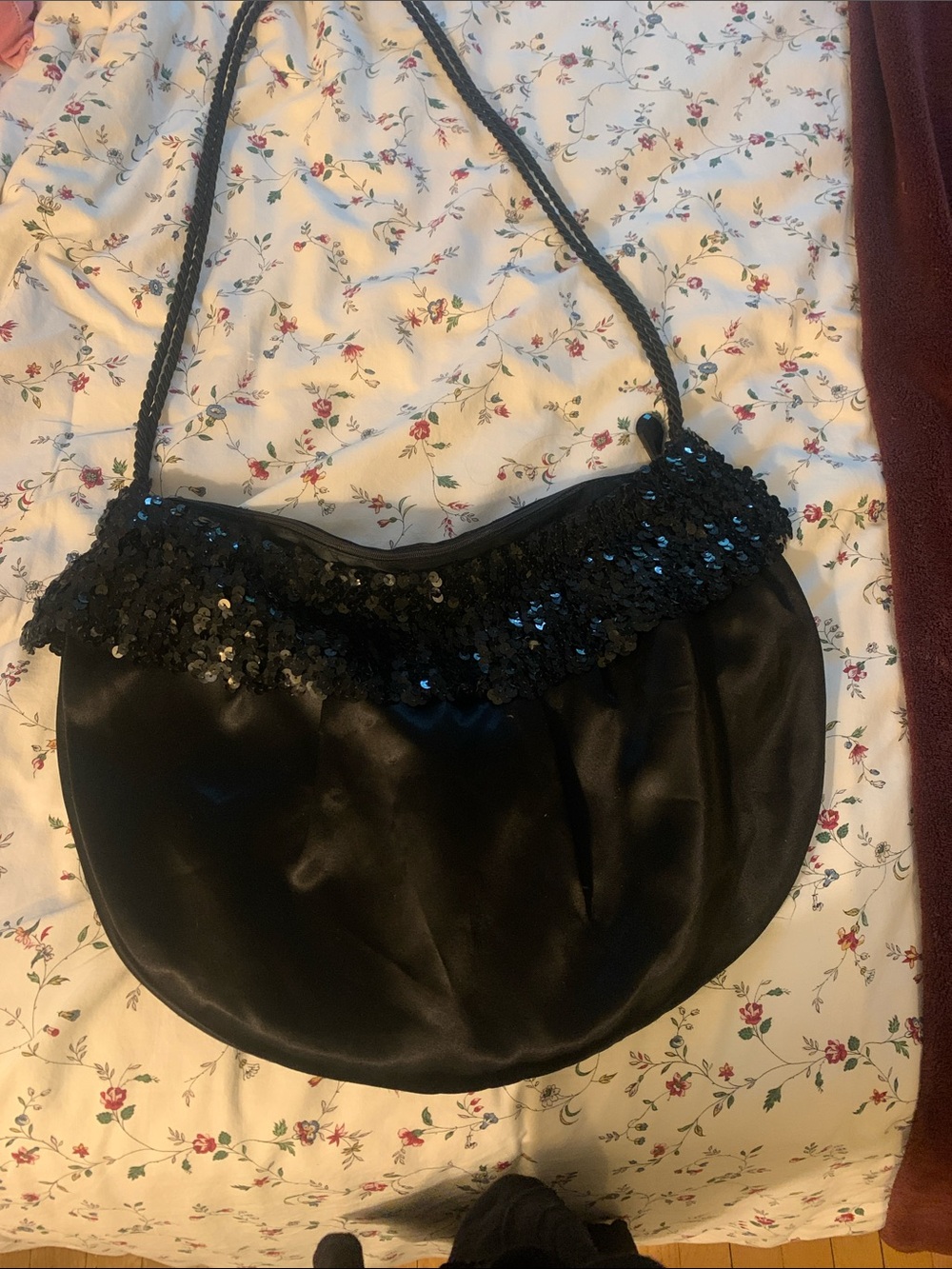 Black Sequin Trim Shoulder Bag